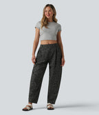 Pantalon léopard décontracté taille mi-haute et jambes fuselées avec poches
