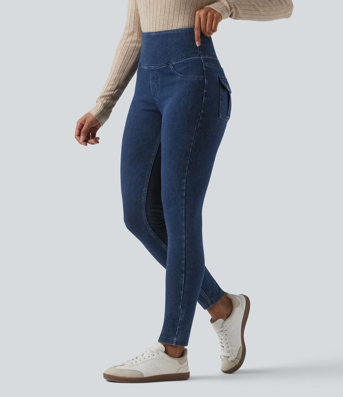 Legging décontracté gainant taille haute effet denim avec poches Halara Flex™