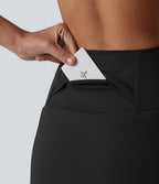 Jupe mini de danse 2-en-1 taille haute à ourlet asymétrique, coupe évasée avec poches