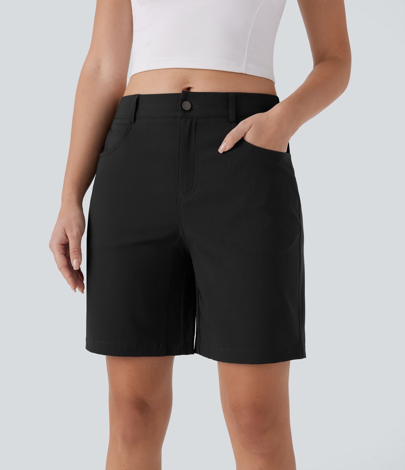 Short de randonnée déperlant taille moyenne 17,5 cm avec boutons, zip et poches multiples