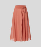 Jupe Casual Évasée Mesh Mi-Longue Fuide 2 en 1 Contrastée Taille Haute Cordon Poche Latérale