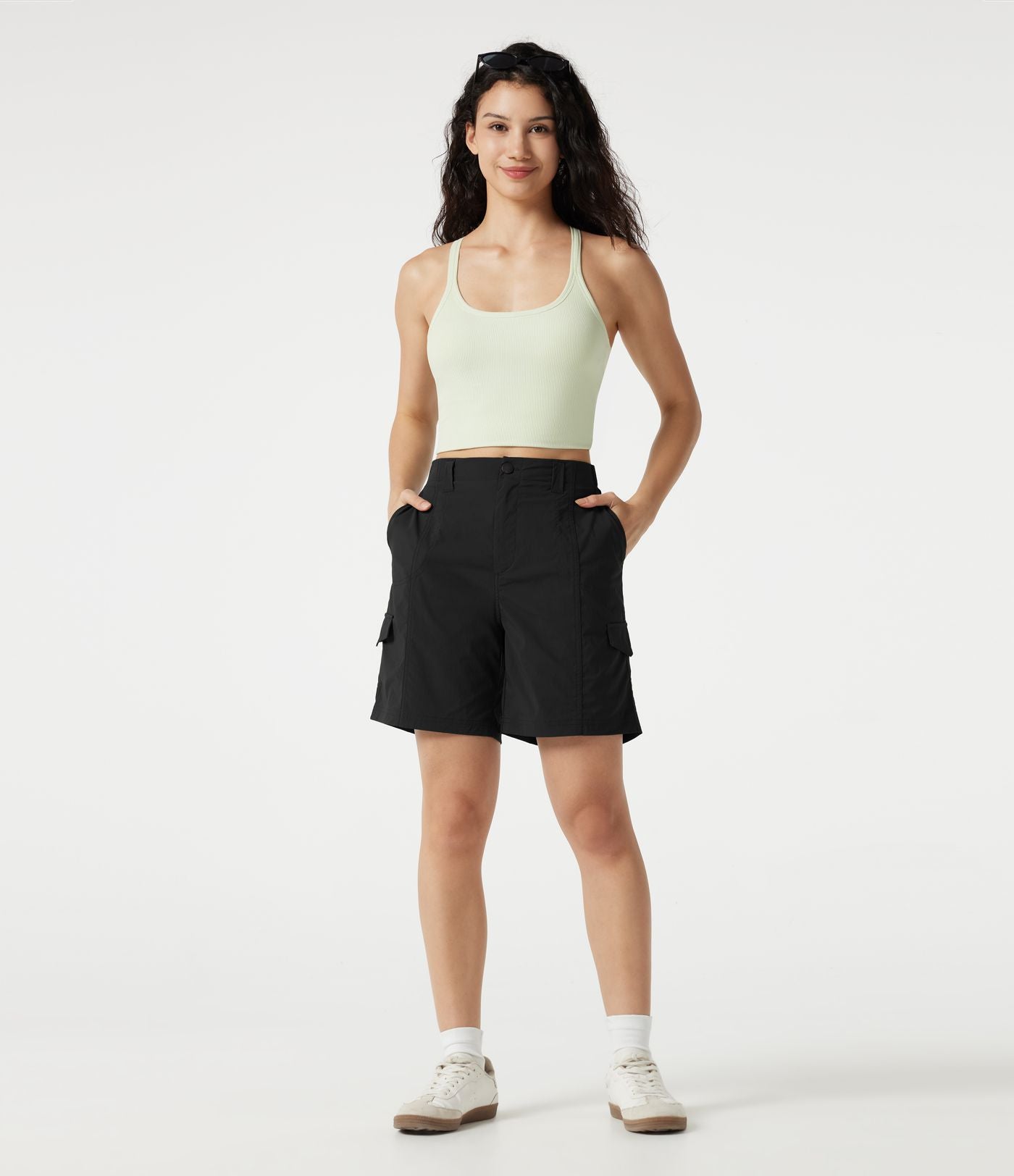 Short cargo bermuda taille mi-haute 17,5 cm avec poches