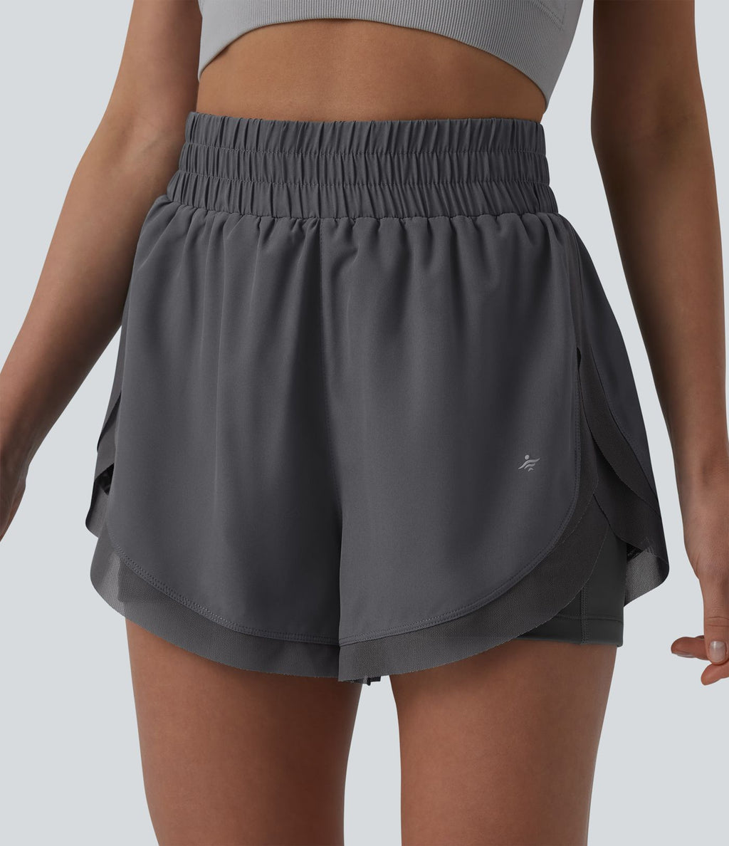 Short de running 2-en-1 taille haute mesh contrasté avec poches