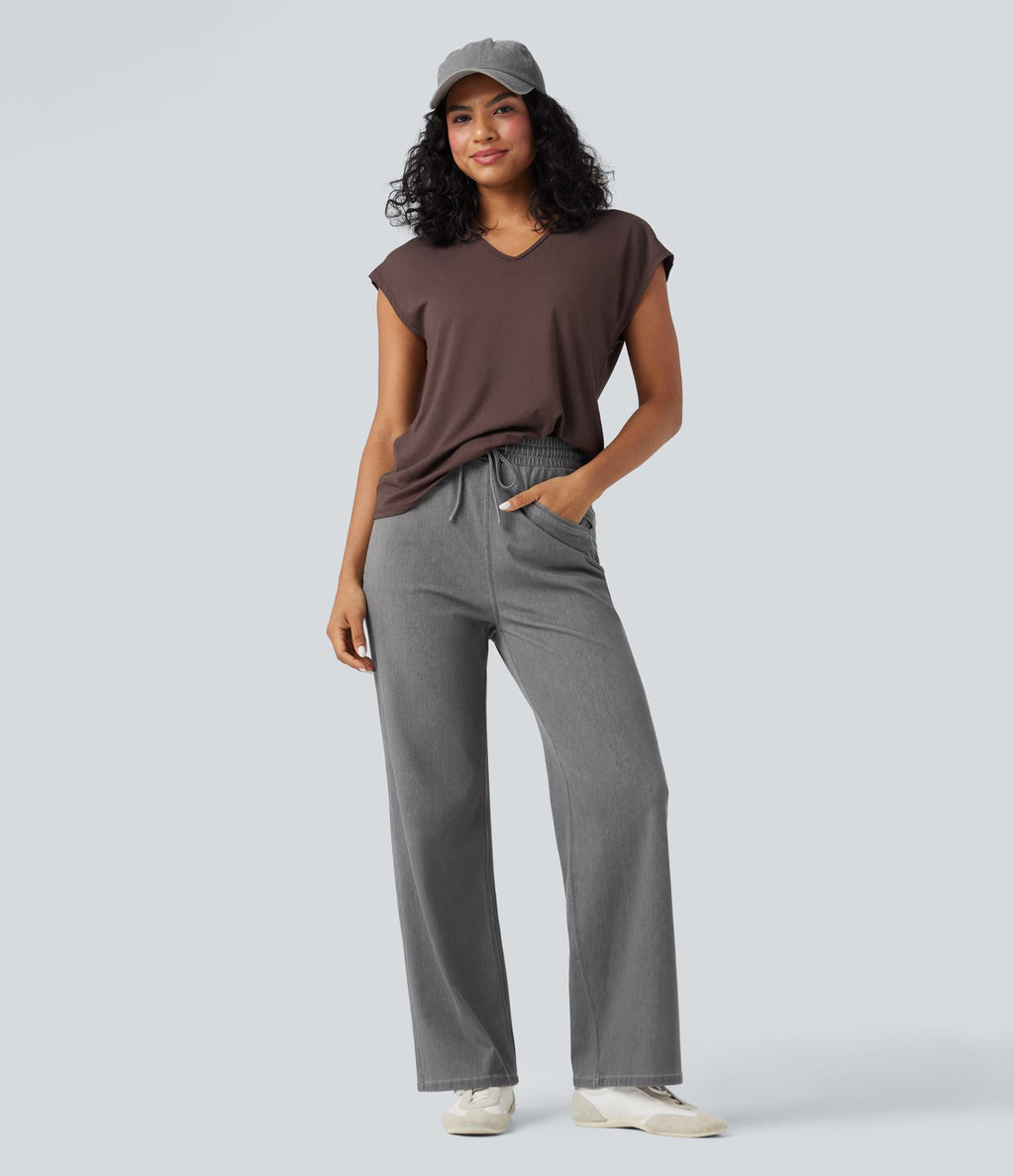 Jean Halara Flex™ taille haute large à cordon de serrage en maille extensible effet frais InstantCool avec poches