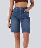 Bermuda en jean délavé Halara Flex™ taille haute à poches multiples