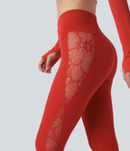 Softlyzero™ Legging Yoga 7/8 Taille Haute avec Poche au Dos Découpe Croisée et Dentelle Contrastante