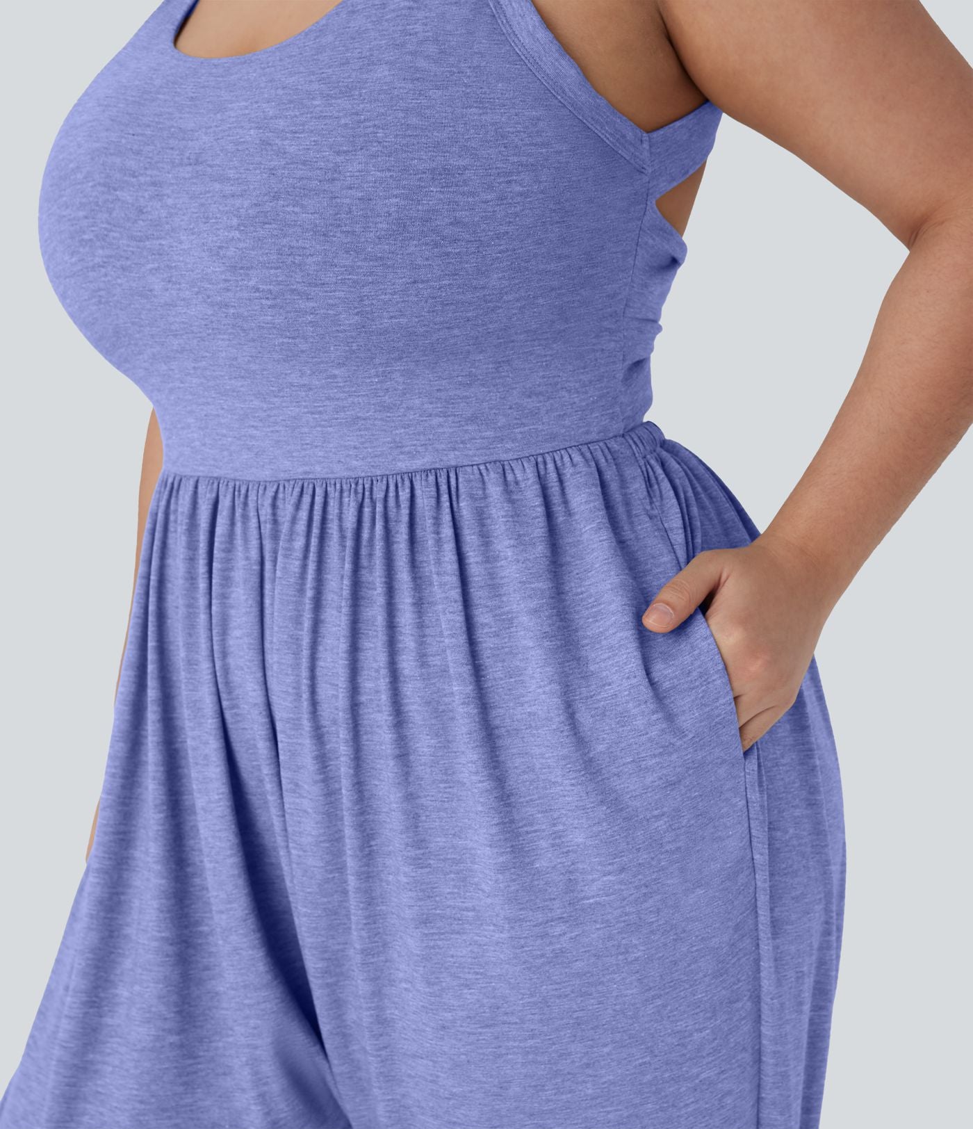 Combinaison sarouel dos nu torsadée grande taille avec poche latérale - Édition facile à enfiler