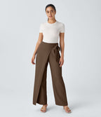 Pantalon Tailleur Large Fluide Taille Haute Fermeture Éclair Invisible