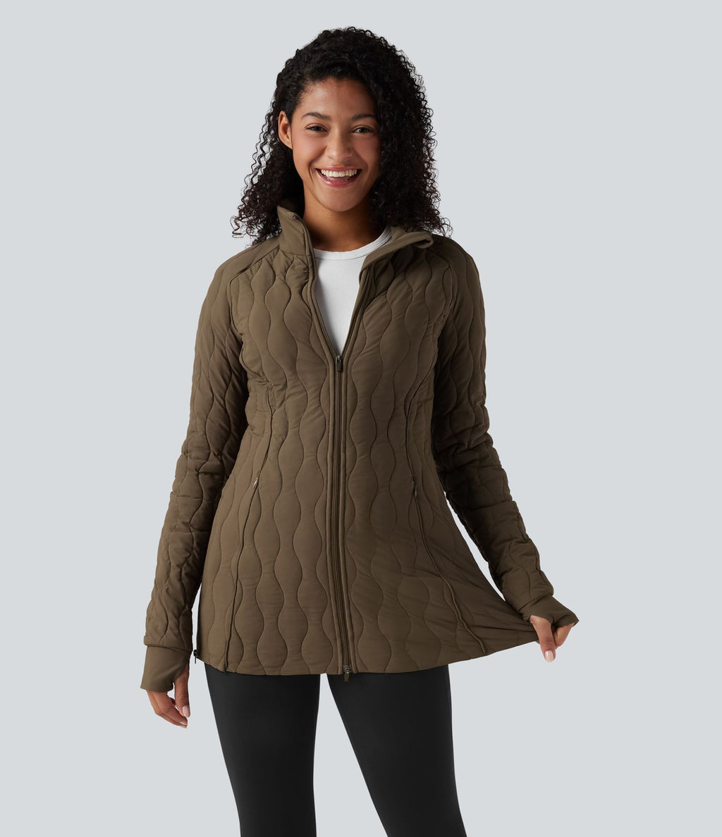 Veste matelassée de sport PuffFlex à col montant, manches longues, fermeture éclair avec passe-pouces et poches