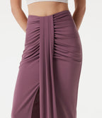 Jupe midi moulante taille haute froncée