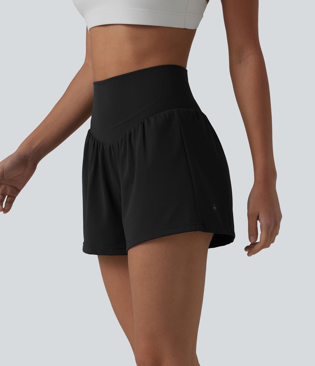 Short de yoga 2-en-1 SoftlyZero™ Airy taille haute dos croisé effet frais InstantCool avec poche