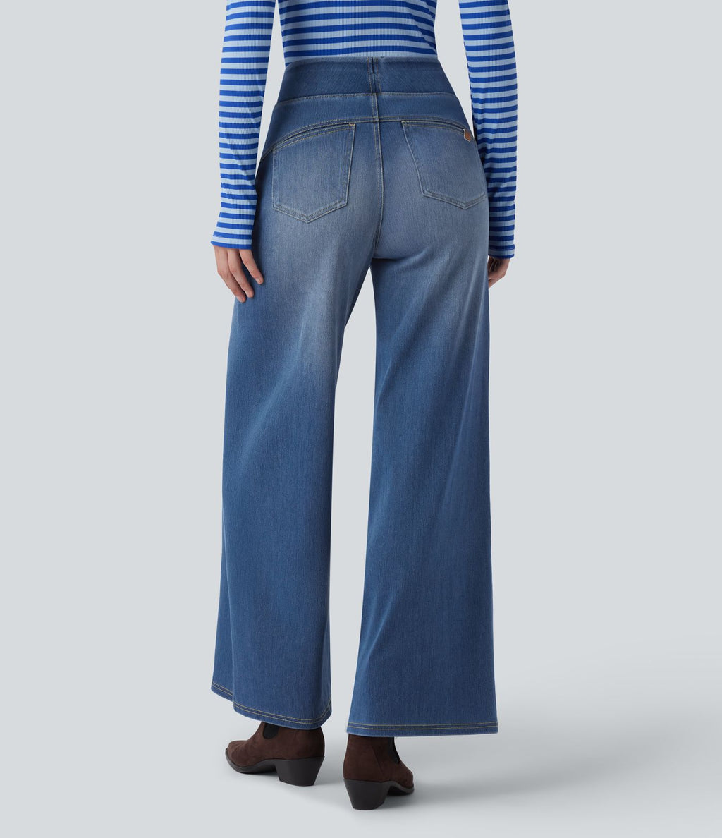 Jean décontracté Halara Flex™ large taille haute effet délavé avec poches
