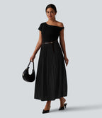 Jupe midi casual plissée taille haute
