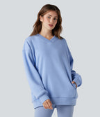 Sweat-shirt coton polaire col V manches longues avec poches