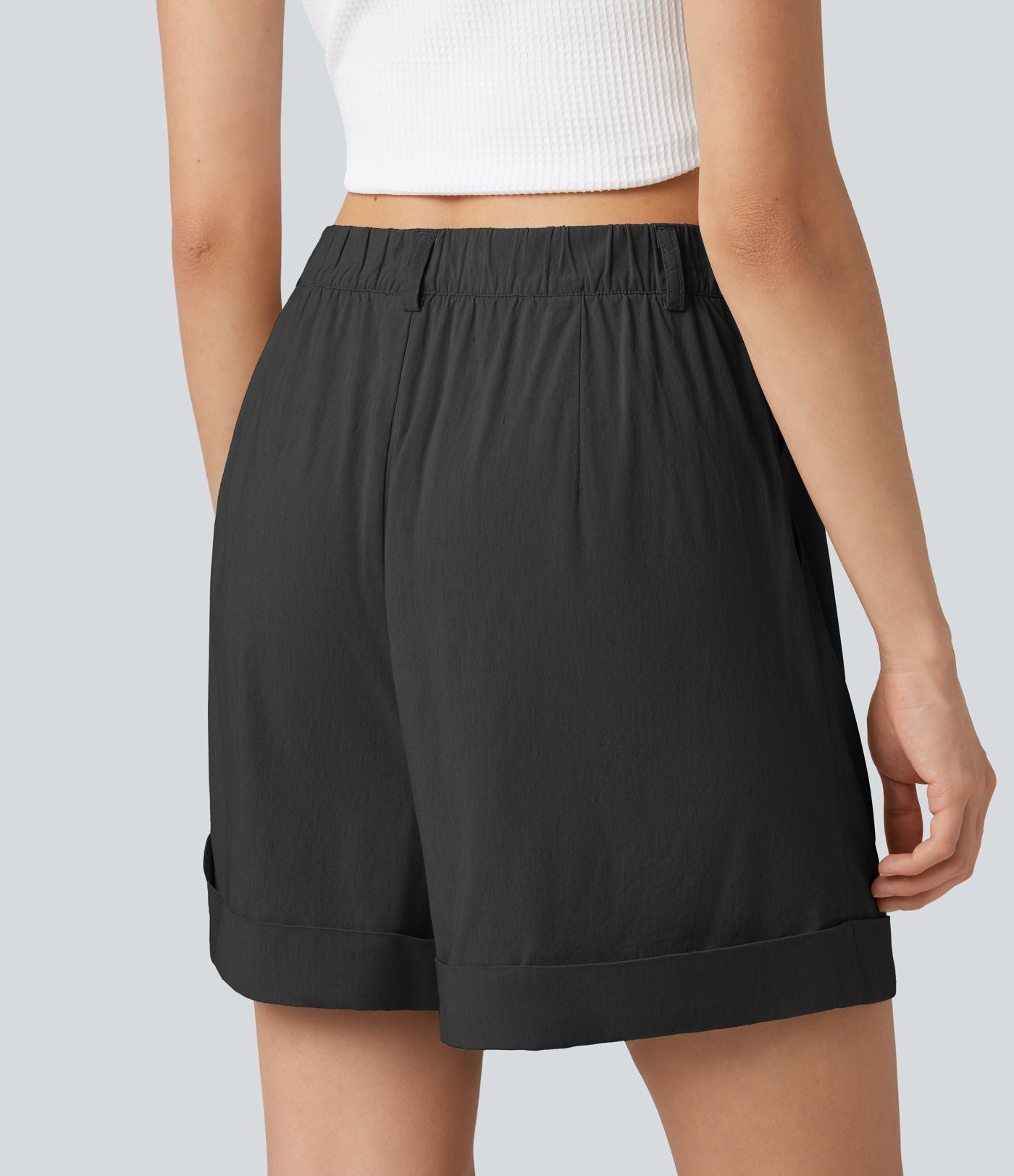 Short ample taille haute décontracté en lin stretch 10 cm avec poches