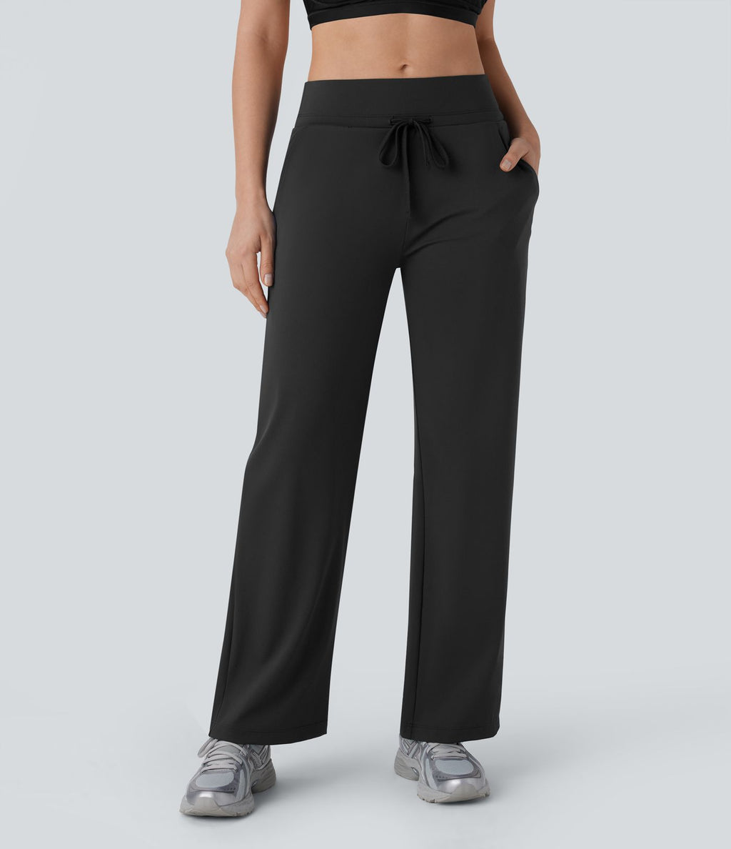 Pantalon de yoga aéré à taille moyenne avec cordon de serrage, poches latérales, jambe droite et effet rafraîchissant Softlyzero™