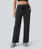 Pantalon de yoga aéré à taille moyenne avec cordon de serrage, poches latérales, jambe droite et effet rafraîchissant Softlyzero™