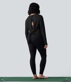 Haut de sport yoga SoftlyZero™ 2-en-1 col rond à manches longues avec nœud au dos et effet frais InstantCool, protection solaire UPF50+
