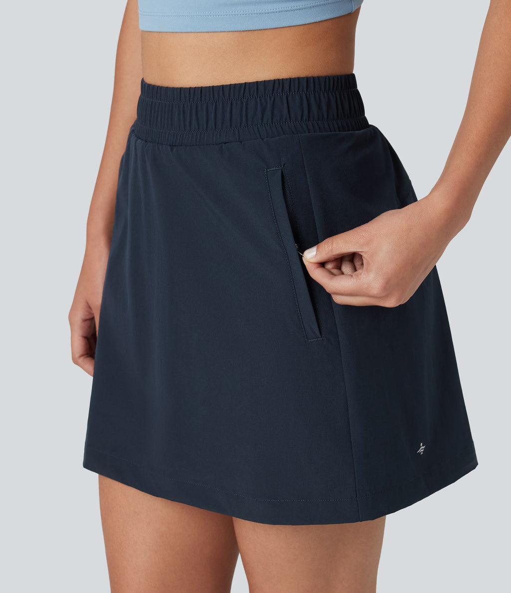 Jupe mini trapèze 2-en-1 taille haute avec boutons-pression et poches pour la randonnée