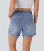 Halara Flex™ short décontracté taille haute en jean extensible délavé avec poches multiples