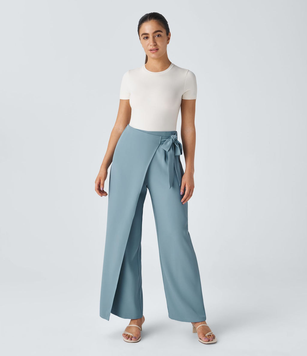 Pantalon Tailleur Large Fluide Taille Haute Fermeture Éclair Invisible