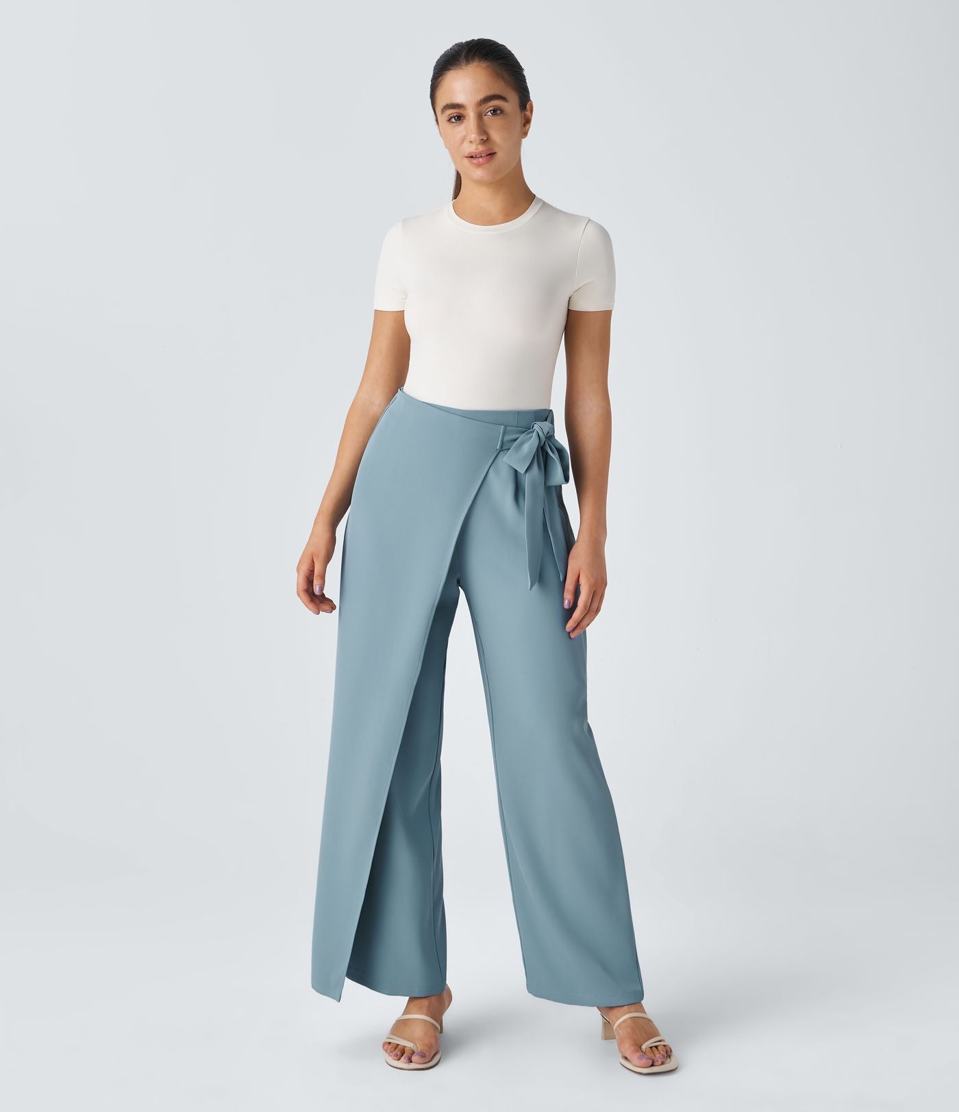 Pantalon Tailleur Large Fluide Taille Haute Fermeture Éclair Invisible