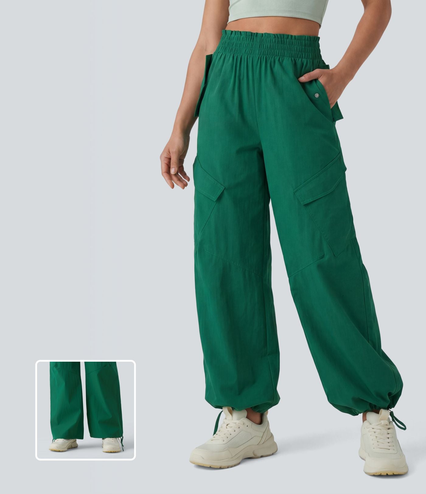 Pantalon cargo sport taille haute à finitions ondulées avec poches