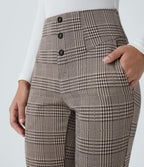 Halara Flex™ Pantalon tailleur Cintrés à Taille Haute avec Boutons Décoratifs Poches Latérales et Imprimé Pied-de-Poule