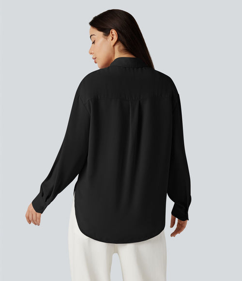 Chemise ourlet arrondi manches longues avec poche