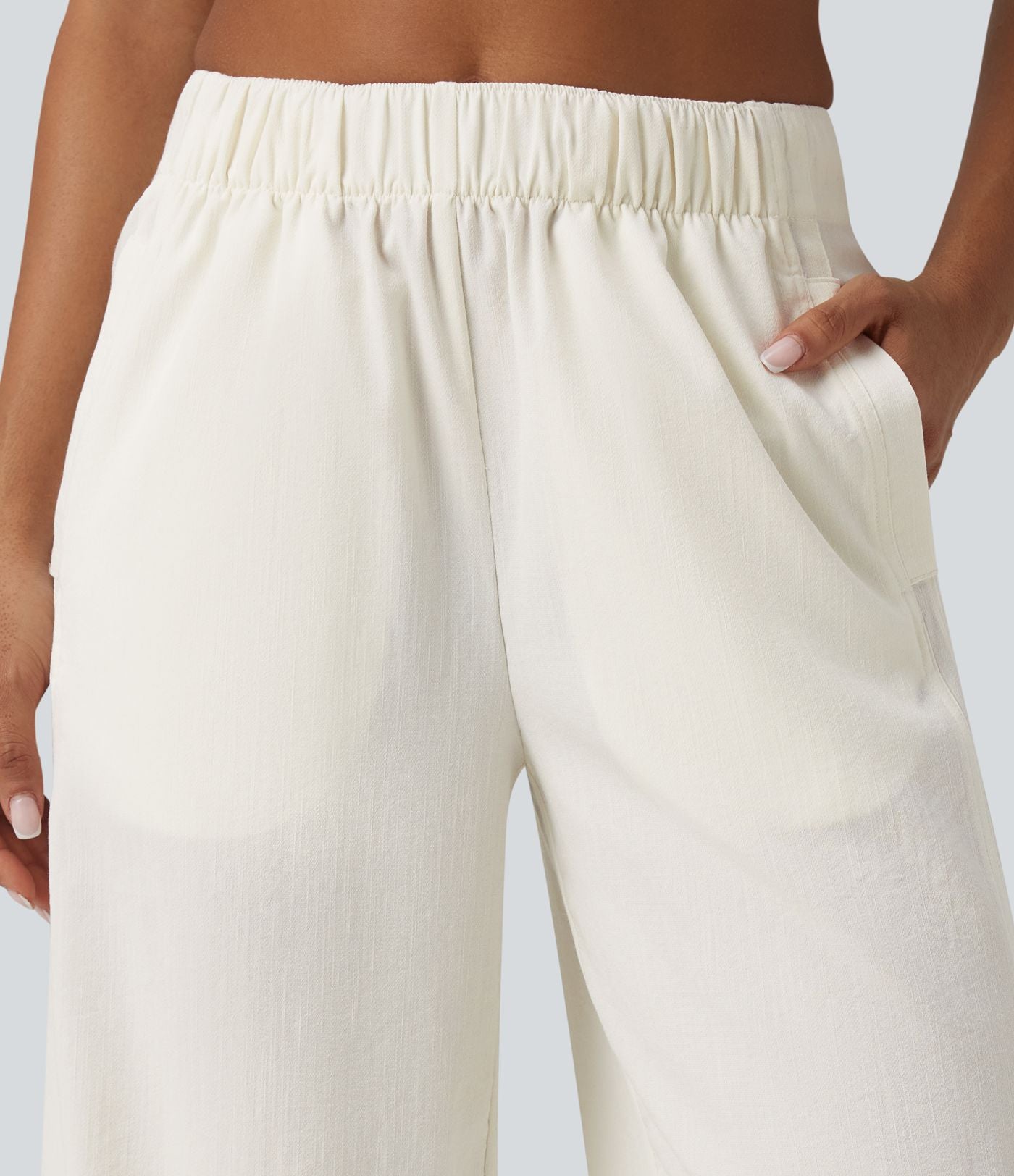 Pantalon casual ample aspect lin taille mi-haute avec poches