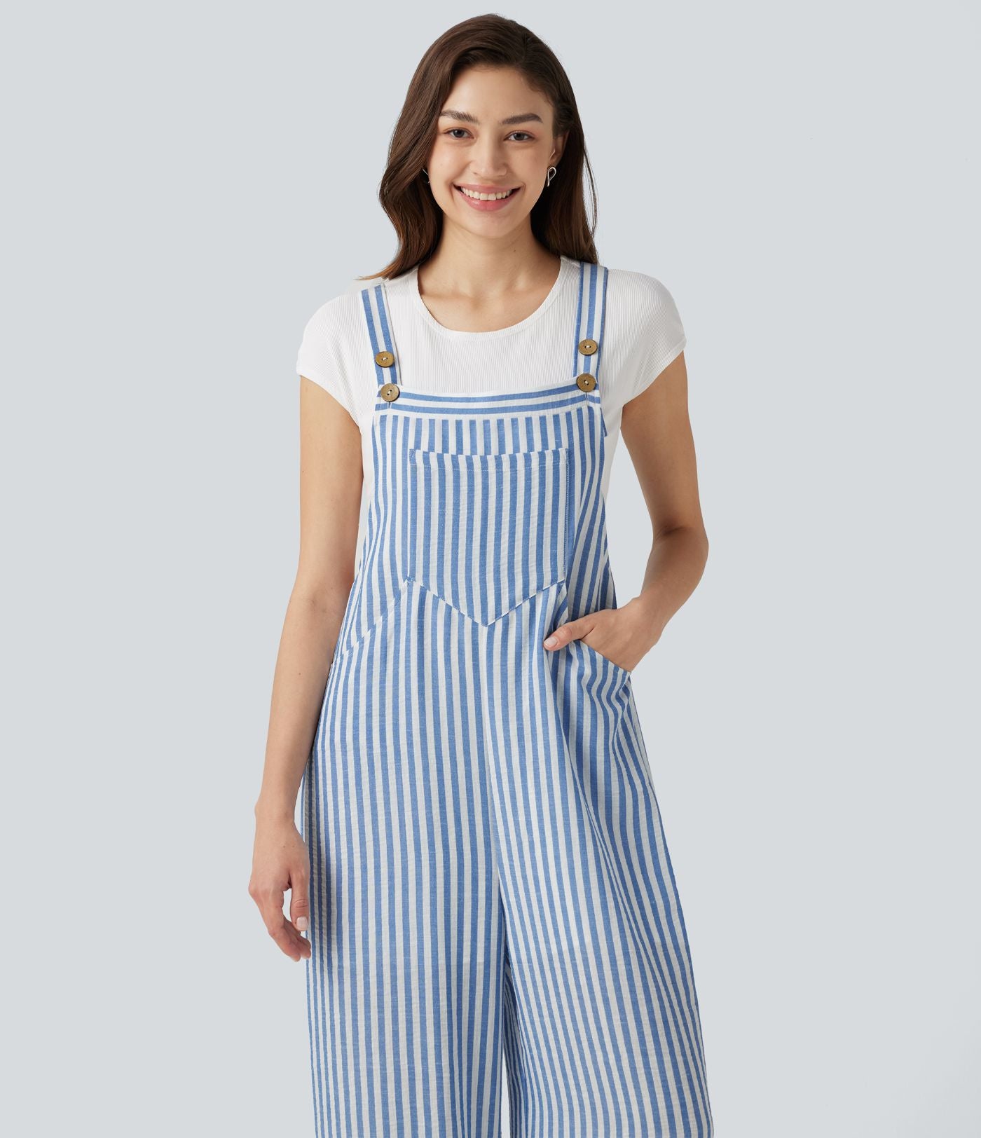 Salopette casual rayée effet lin avec poches