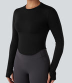 Haut de sport yoga col rond à manches longues avec passants pouces et ourlet arrondi sans couture Seamless Flow