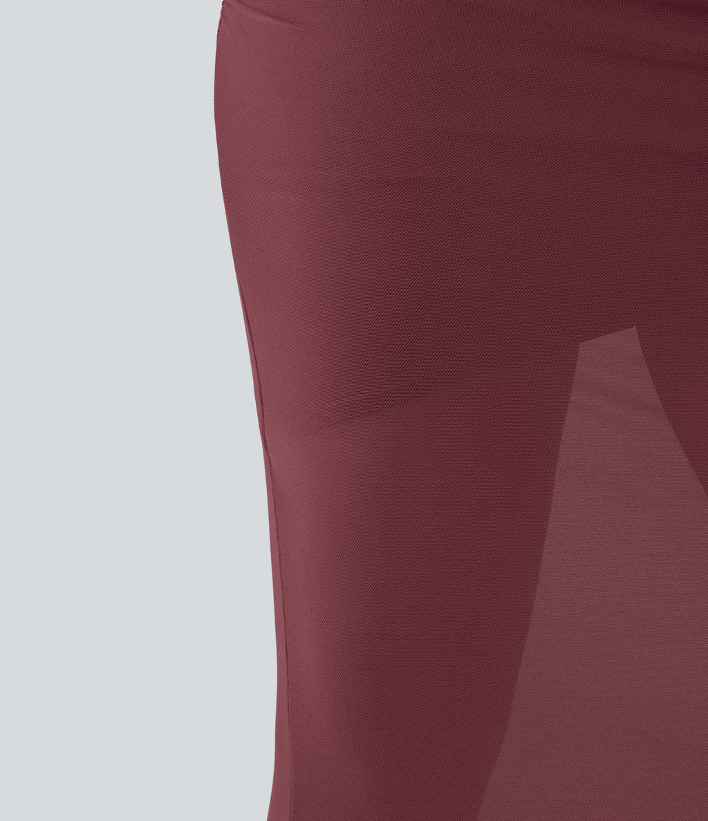 Jupe midi décontractée 2-en-1 taille haute ventre plat avec maille moulante