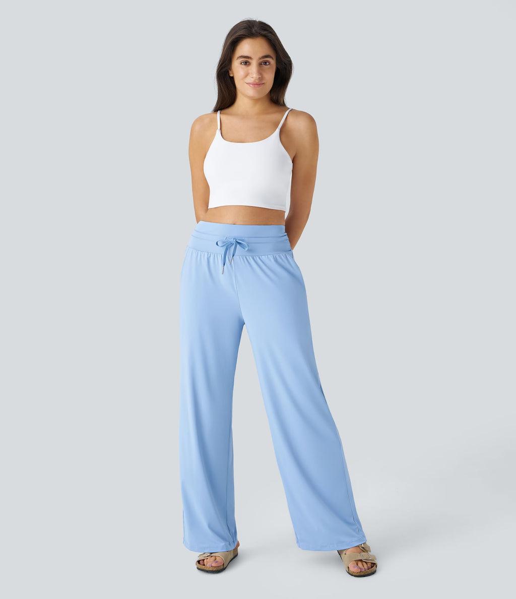 Pantalon large décontracté taille haute cordon de serrage poches latérales effet frais InstantCool