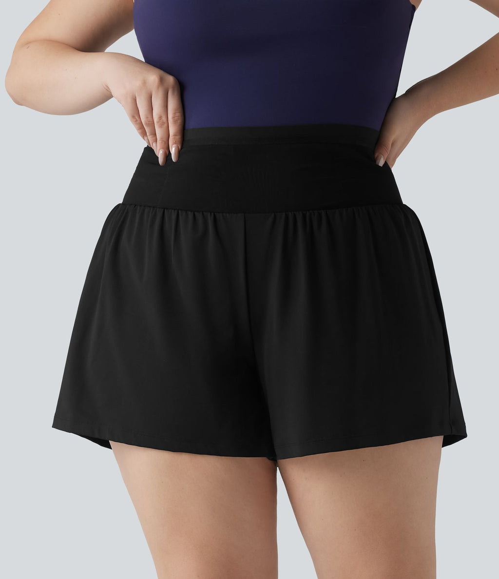 Short de yoga grande taille SoftlyZero™ Airy, gainant et respirant, 2-en-1, à effet frais InstantCool, avec poches