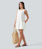 Robe sport mini de danse col rond sans manches coupe boule avec poches