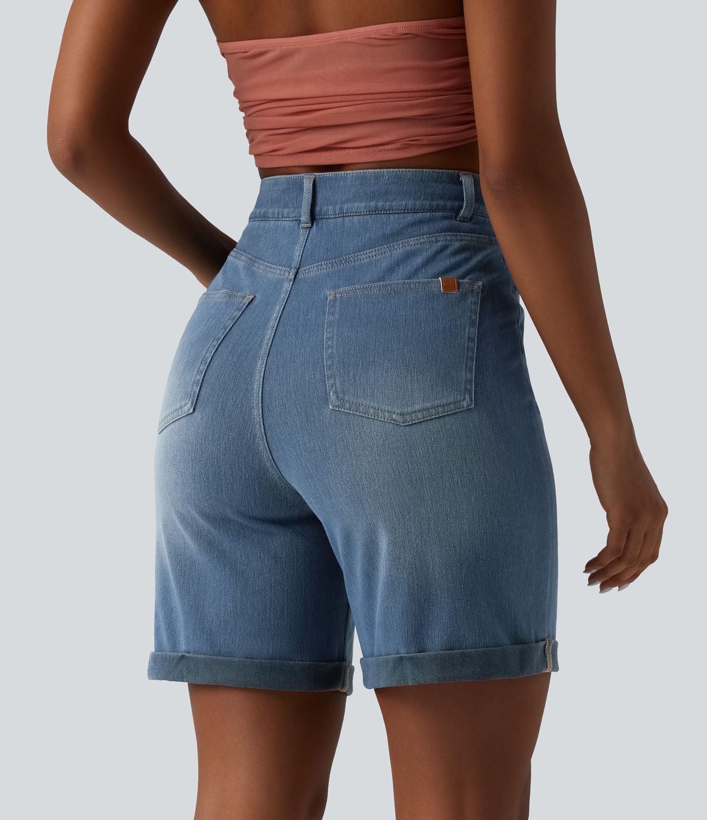 Halara Flex™ Short casual en jean skinny gainant taille haute à ourlet retroussé avec poches