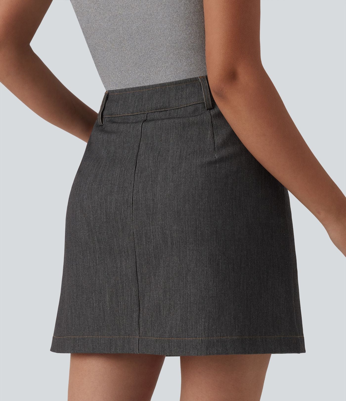 Jupe mini évasée casual 2-en-1 aspect denim taille haute avec poches