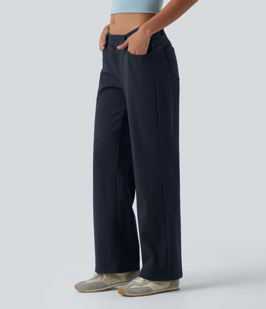 Pantalon décontracté DayStretch taille basse asymétrique coupe droite avec poches