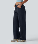 Pantalon décontracté DayStretch taille basse asymétrique coupe droite avec poches