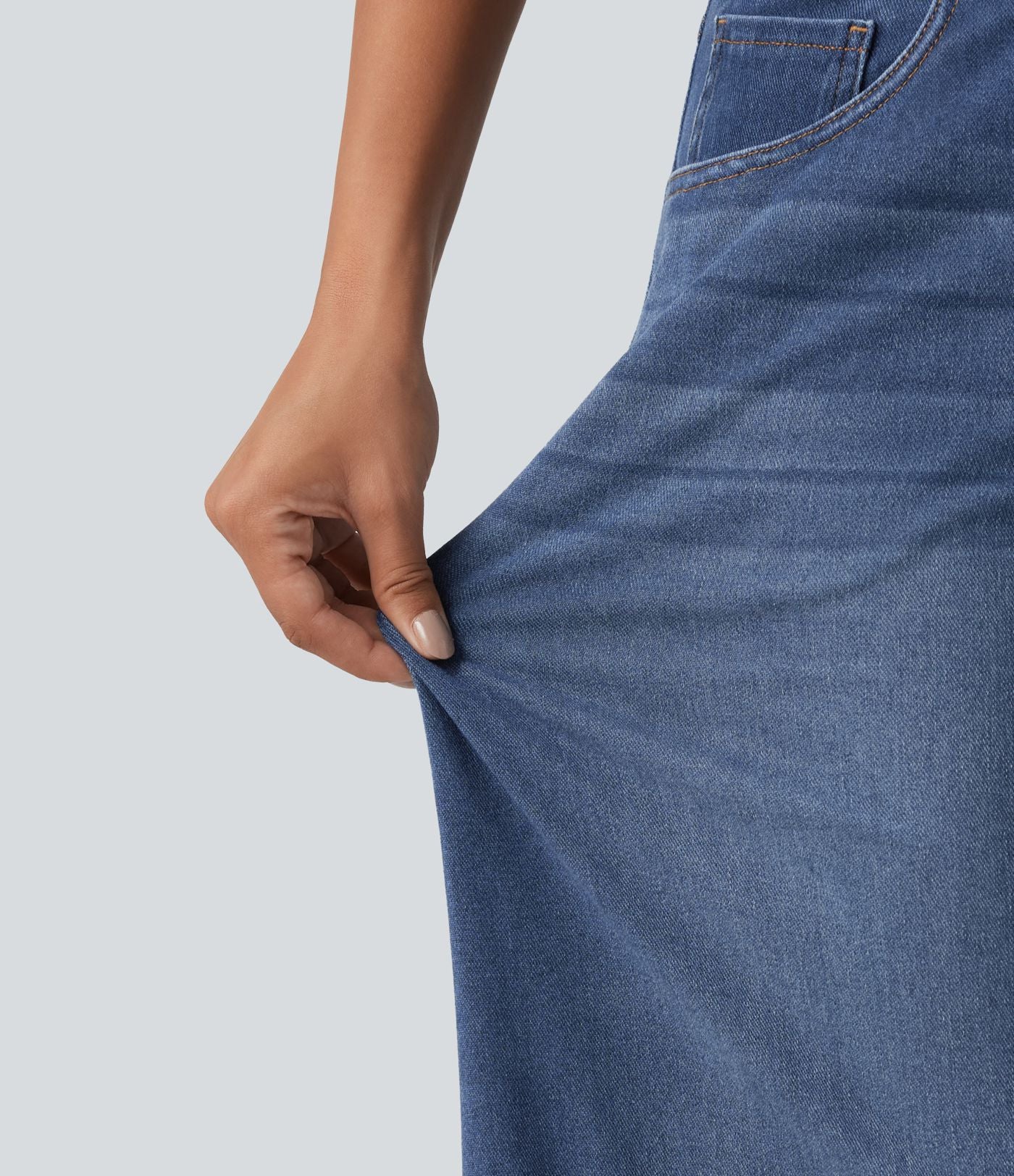 Halara Flex™ Jean large casual taille haute ventre plat, en lyocell drapé effet délavé, avec poches