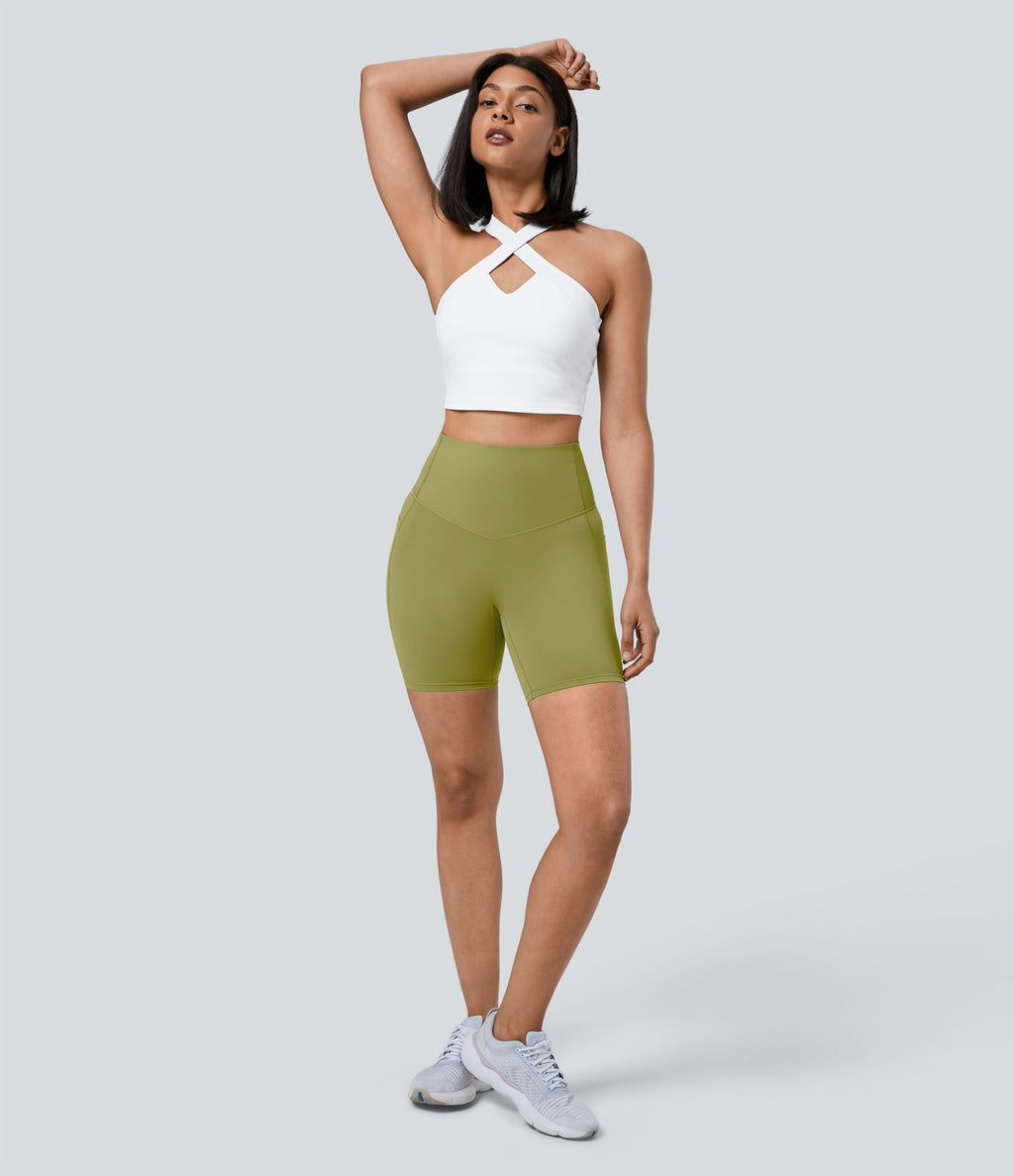 Short cycliste 17,5 cm d'entraînement gainant taille haute avec poches Halara UltraSculpt™