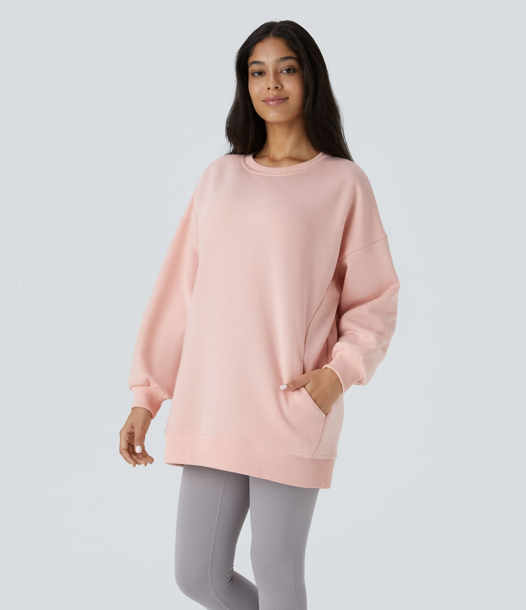Sweat-shirt décontracté en polaire, col rond, manches longues, poches latérales, coupe oversize