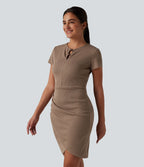 Robe casual mini moulante manches courtes ourlet tulipe