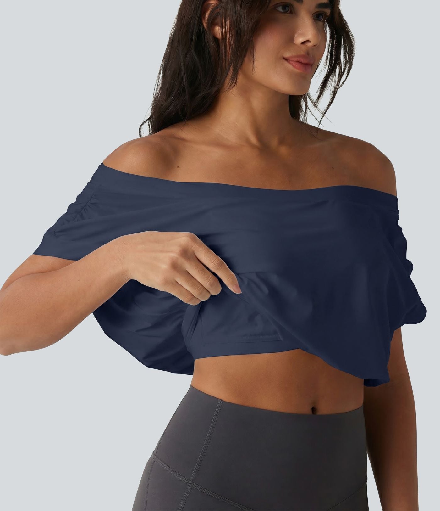 Haut de sport yoga épaules dénudées manches courtes oversize effet frais InstantCool séchage rapide