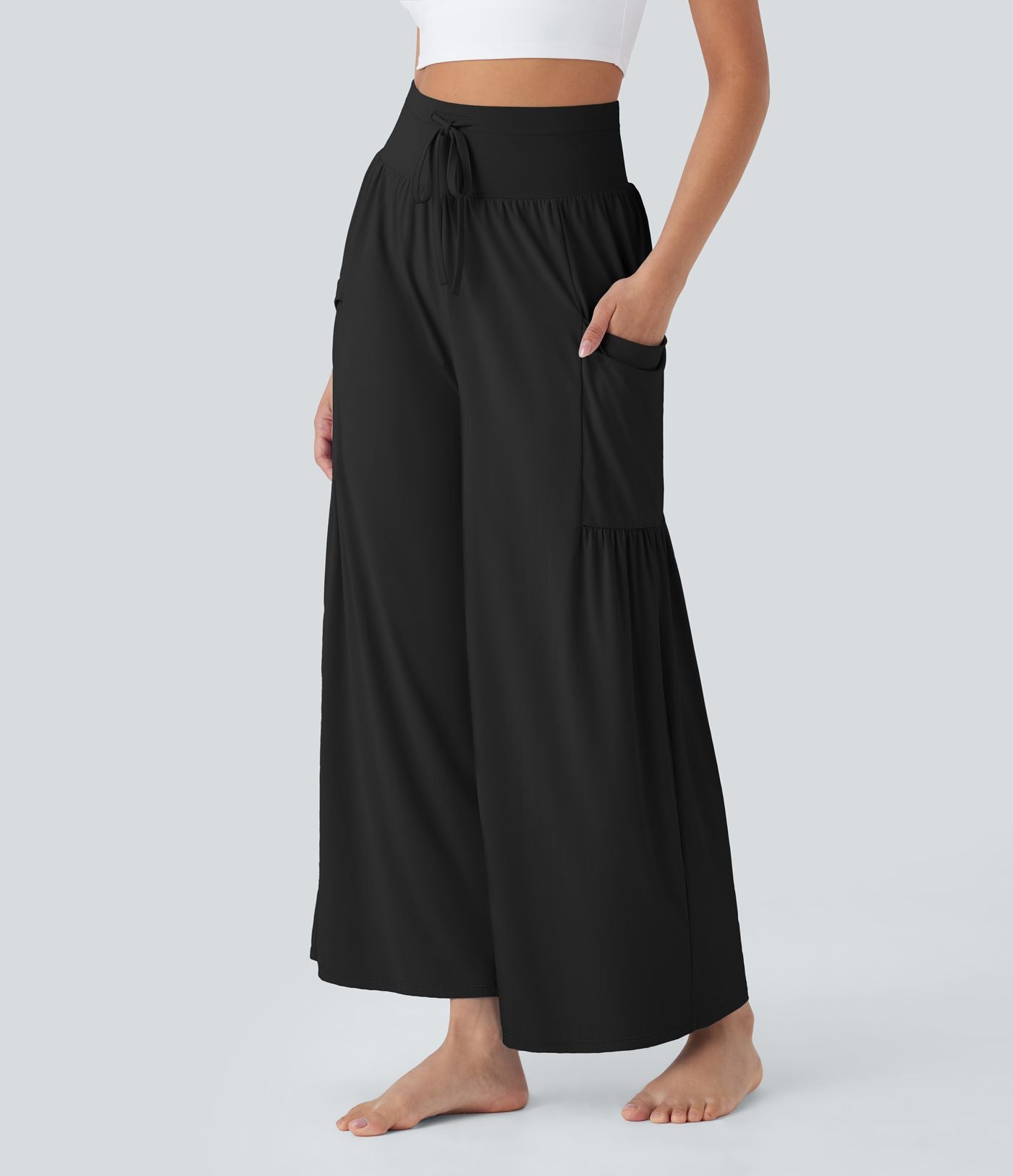 Pantalon de yoga large gainant taille haute avec cordon de serrage et effet frais InstantCool avec poches, protection solaire UPF50+