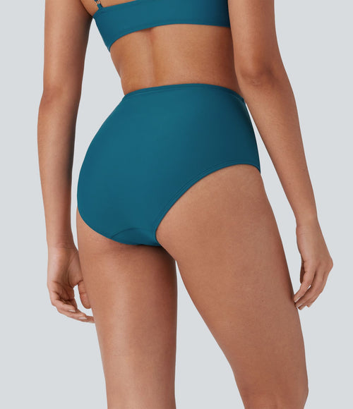 Bas de maillot de bain bikini à taille haute avec contrôle du ventre et fronces