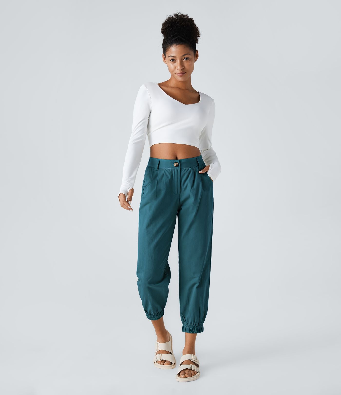 Joggings décontractés à taille mi-haute avec poches