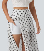 Jupe-short midi fluide évasée taille haute style vacances en mesh à pois avec cordon de serrage et poches