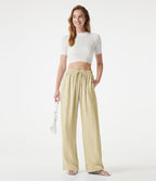 Pantalon large 2-en-1 casual en mélange de lin taille haute avec cordon et poches